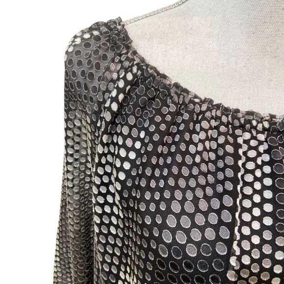 WHBM ombre polka dot peasant blouse black/ecru lined off the shoulder medium - Picture 2 of 12